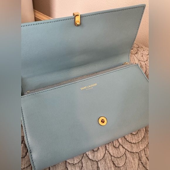 EUC🩵Saint Laurent Paris Blue Glacier Leather Y Line Flap Wallet - Picture 11 of 15